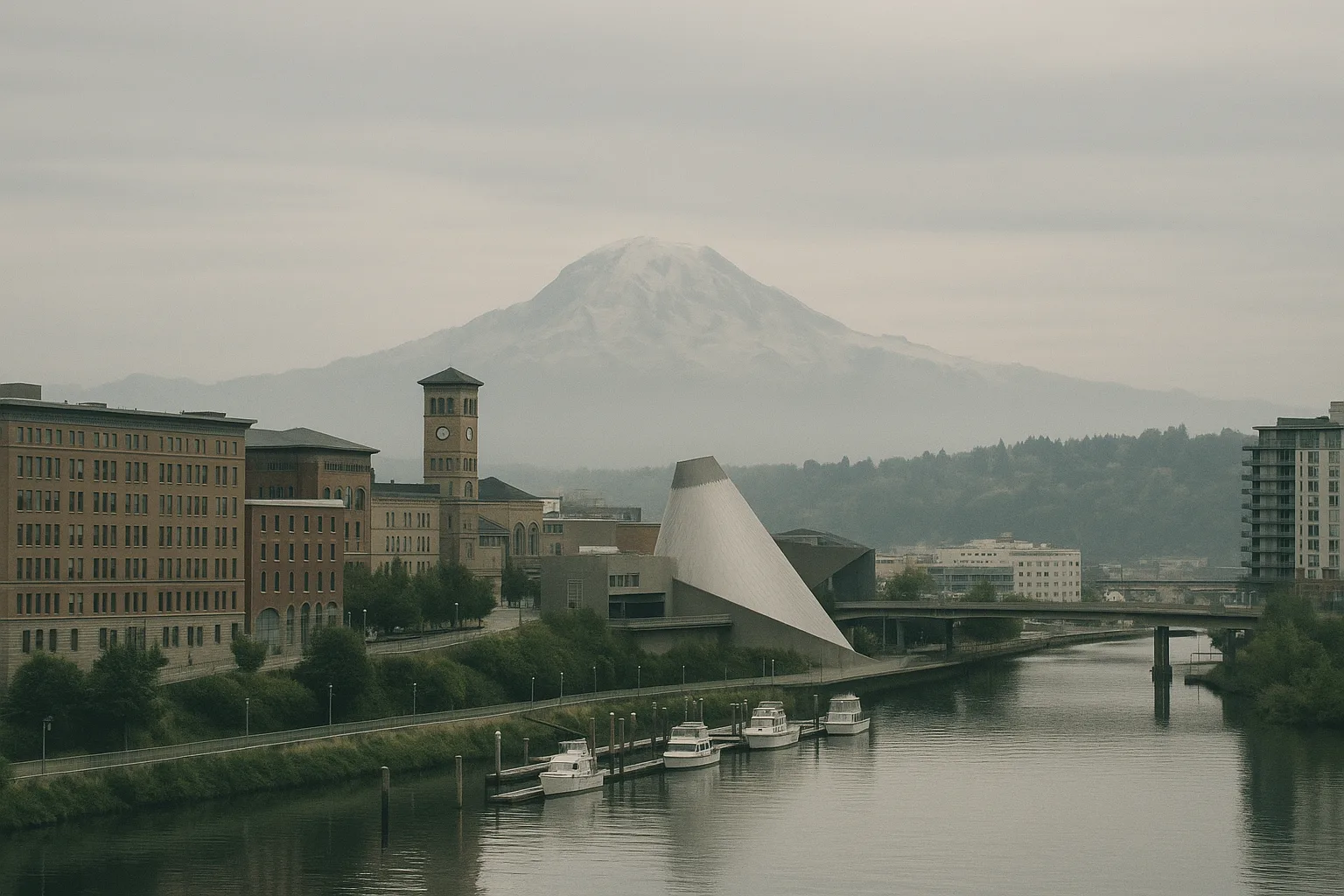 Tacoma waterfront with Mount Rainier