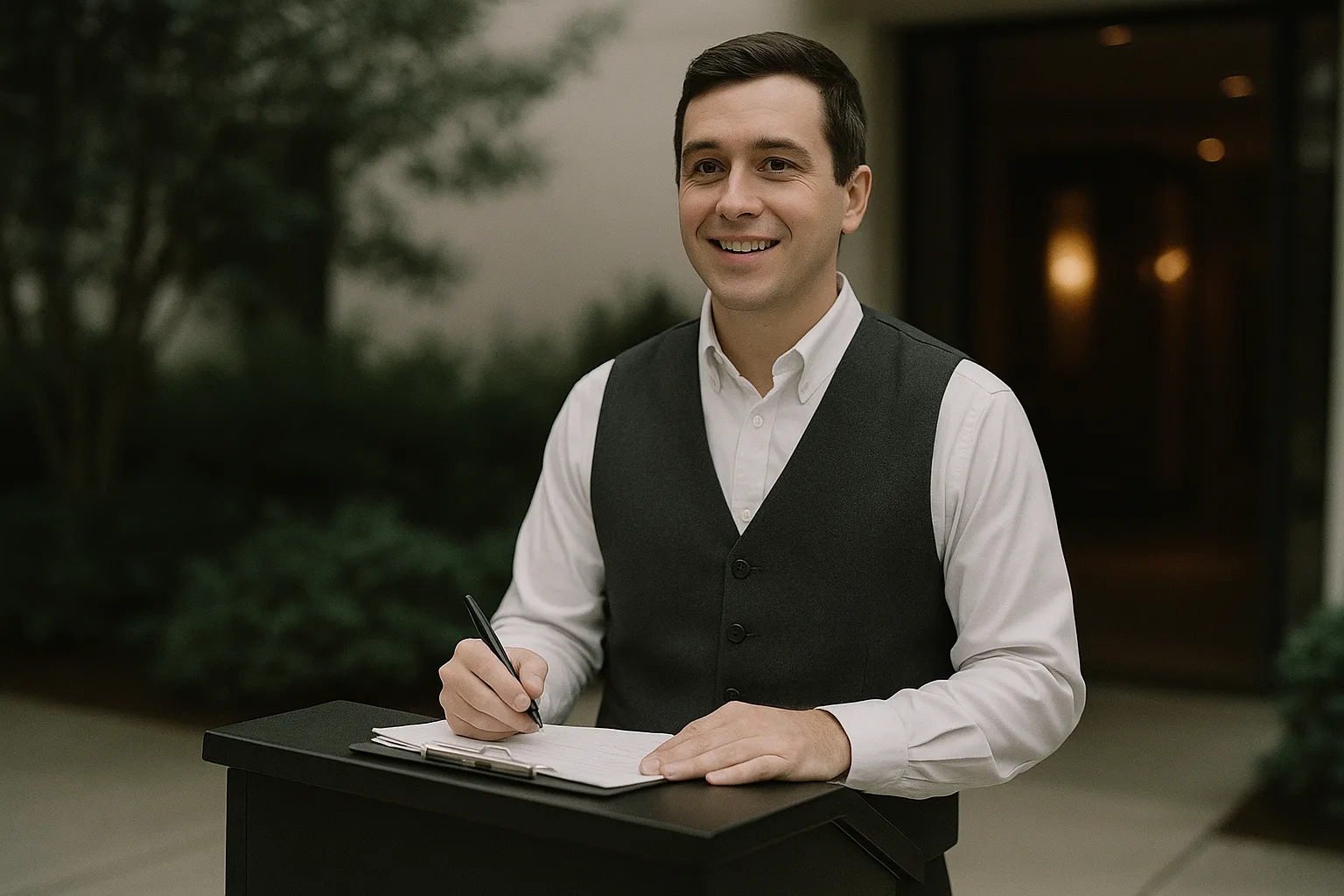 Valet attendant ready to greet arriving guests