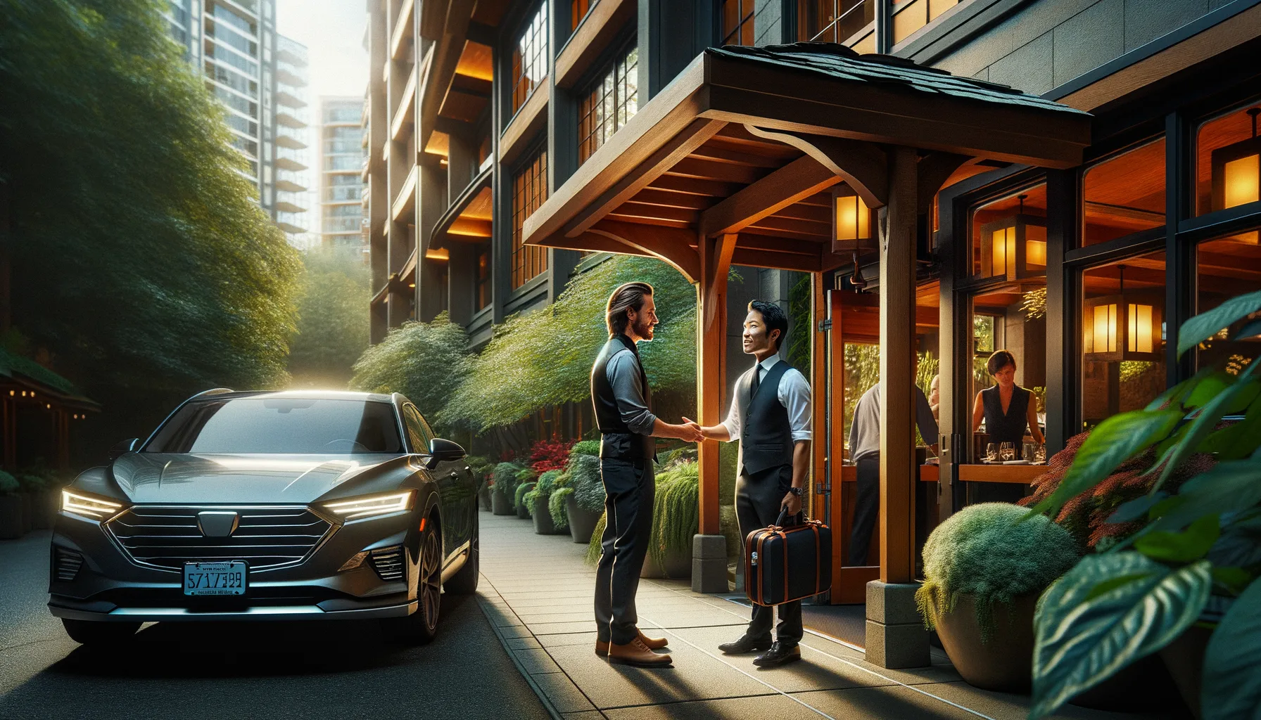 Valet attendant at upscale restaurant entrance