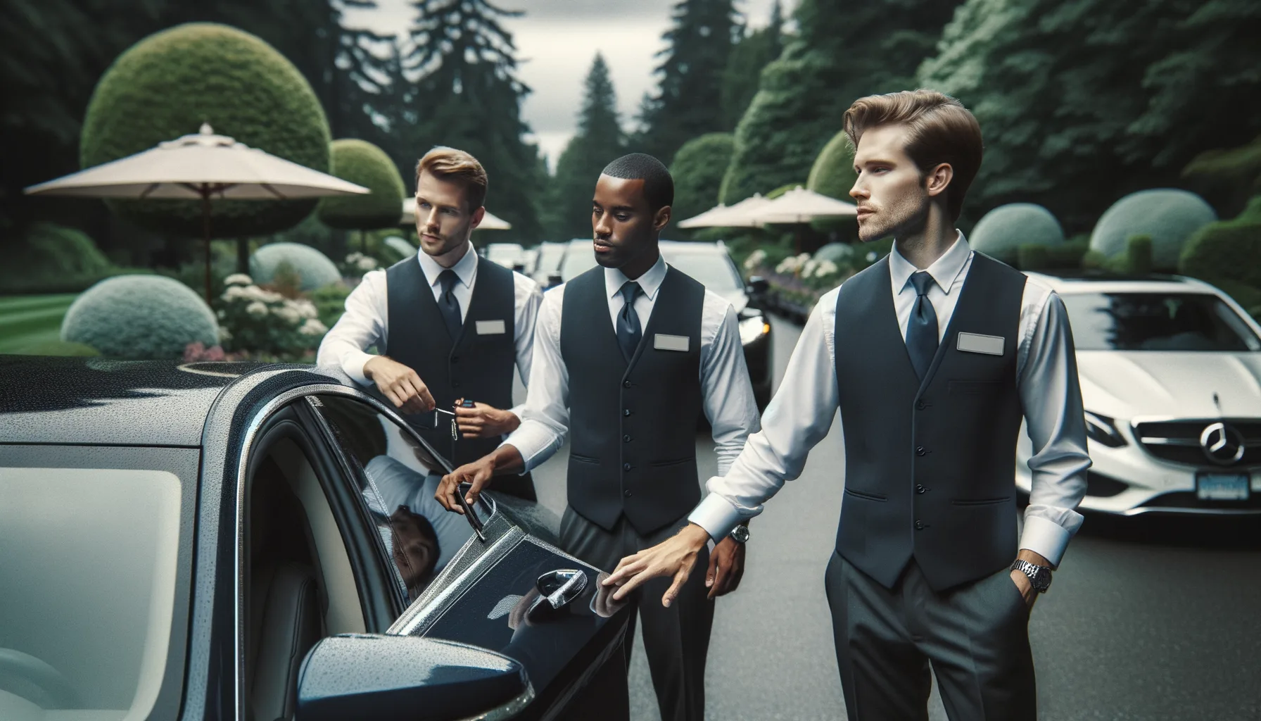 Valet team coordinating arrivals at outdoor gala