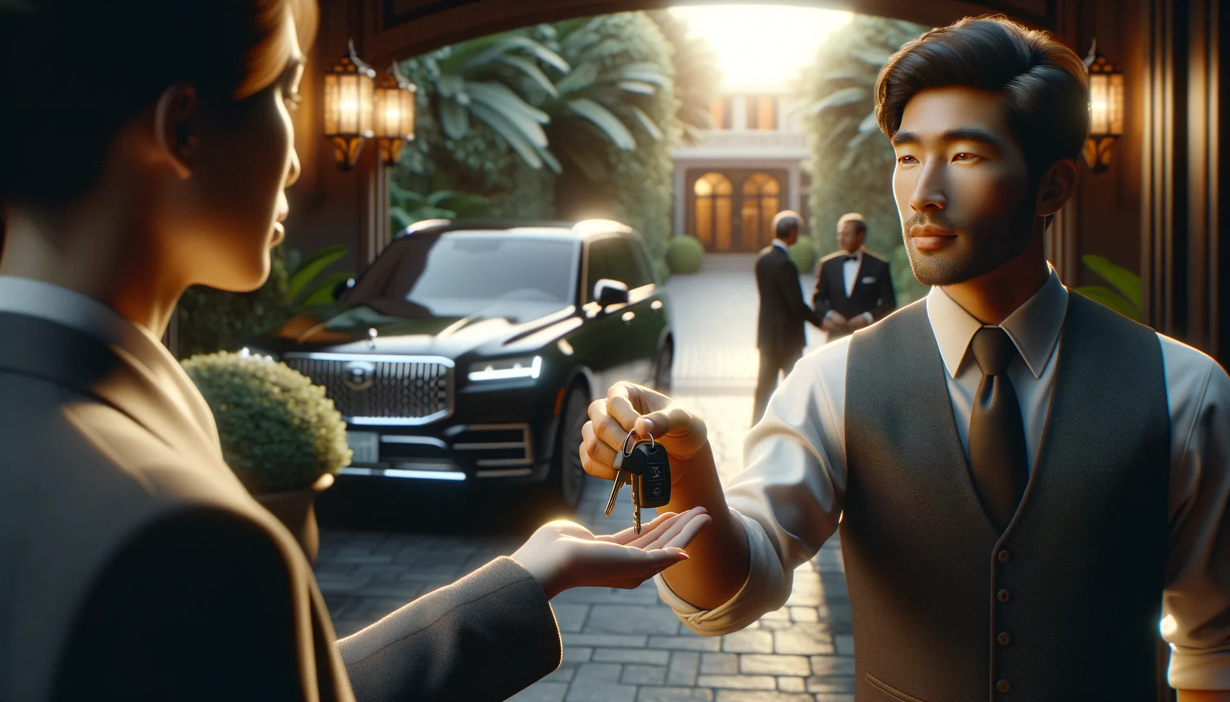 Close-up of valet key exchange handoff