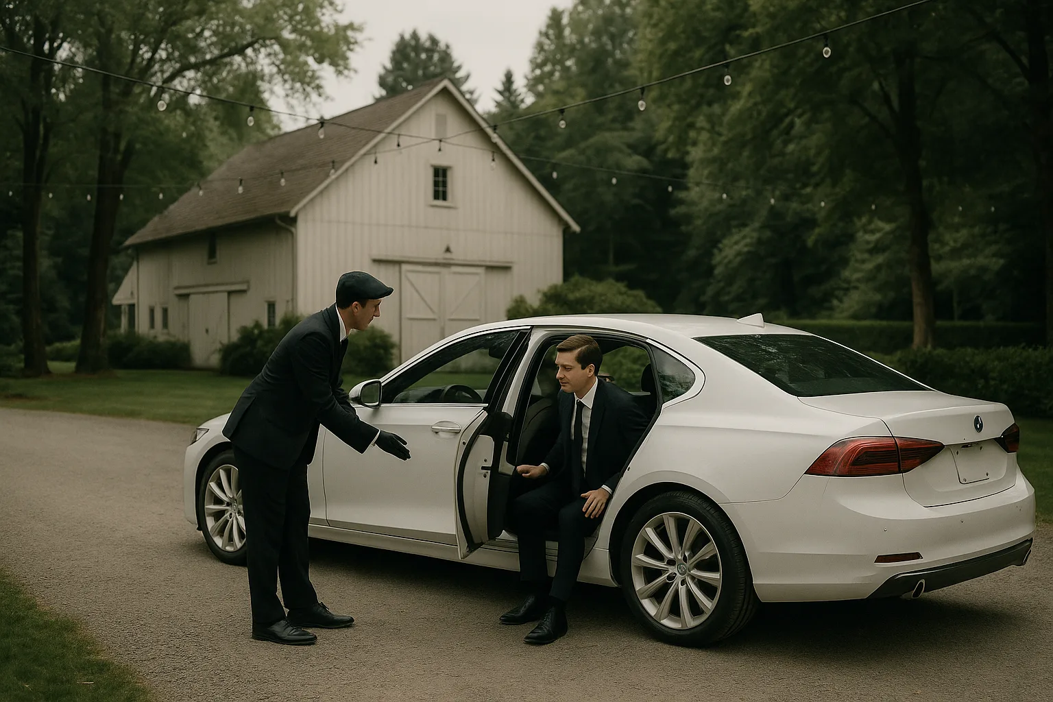 Valet attendant assisting guest at Pacific Northwest wedding venue